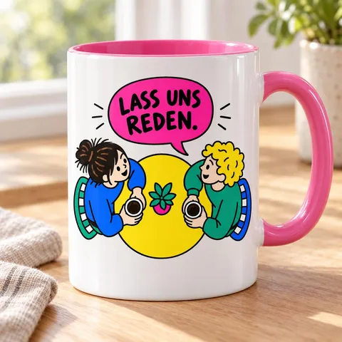 Tasse mit Spruch „Lass uns reden.“