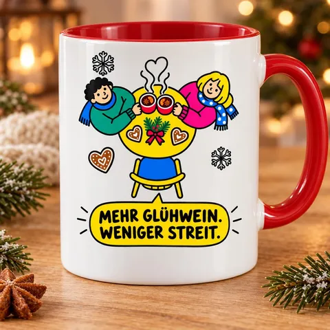 Tasse mit Spruch „Mehr Glühwein. Weniger Streit.“
