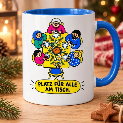 Tasse mit Spruch „Platz für alle am Tisch.“