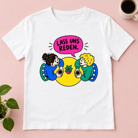 T-Shirt mit Spruch „Lass uns reden.“